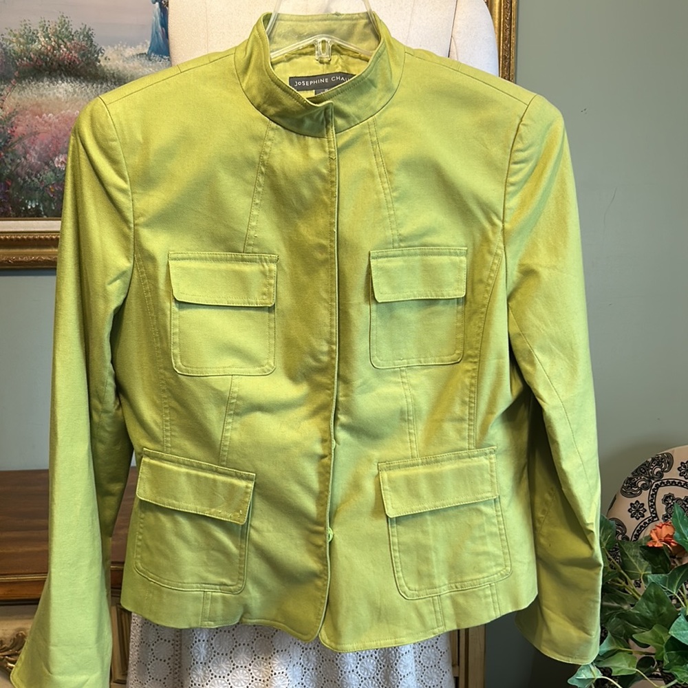 Josephine Chaus Spring Summer Green Snap Front Mandarin Collar Jacket Blazer